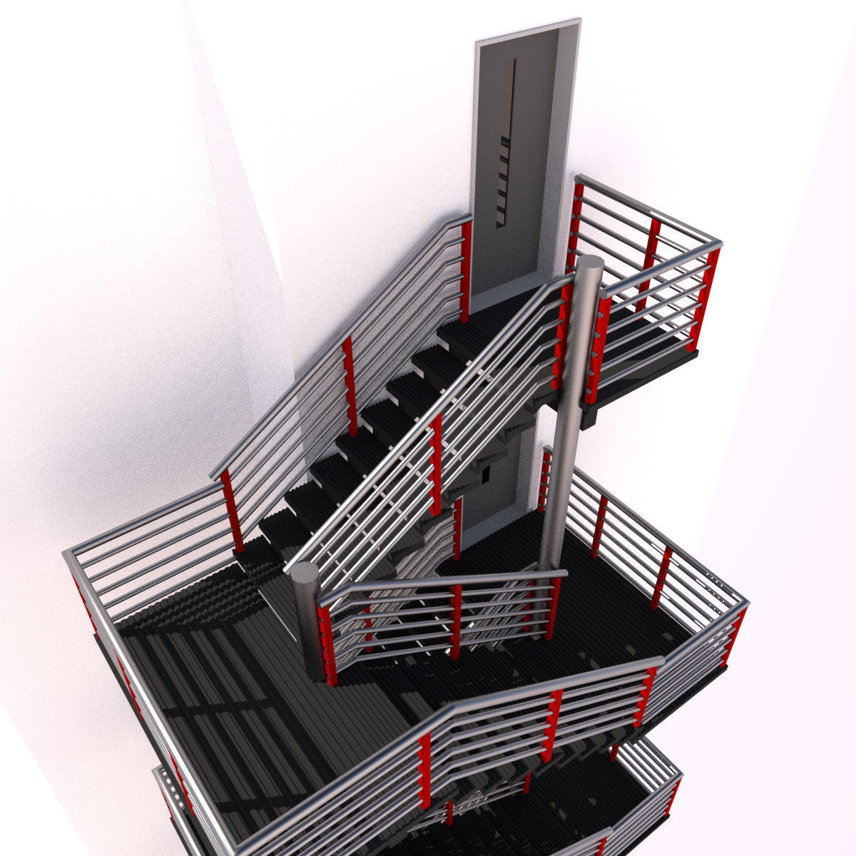 Fire escape metal stairs 3D model_6