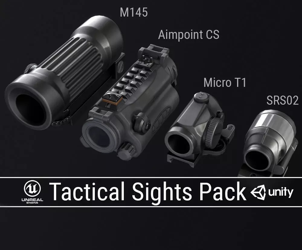 PBR Tactical Sights Pack Low-poly 3D model_0