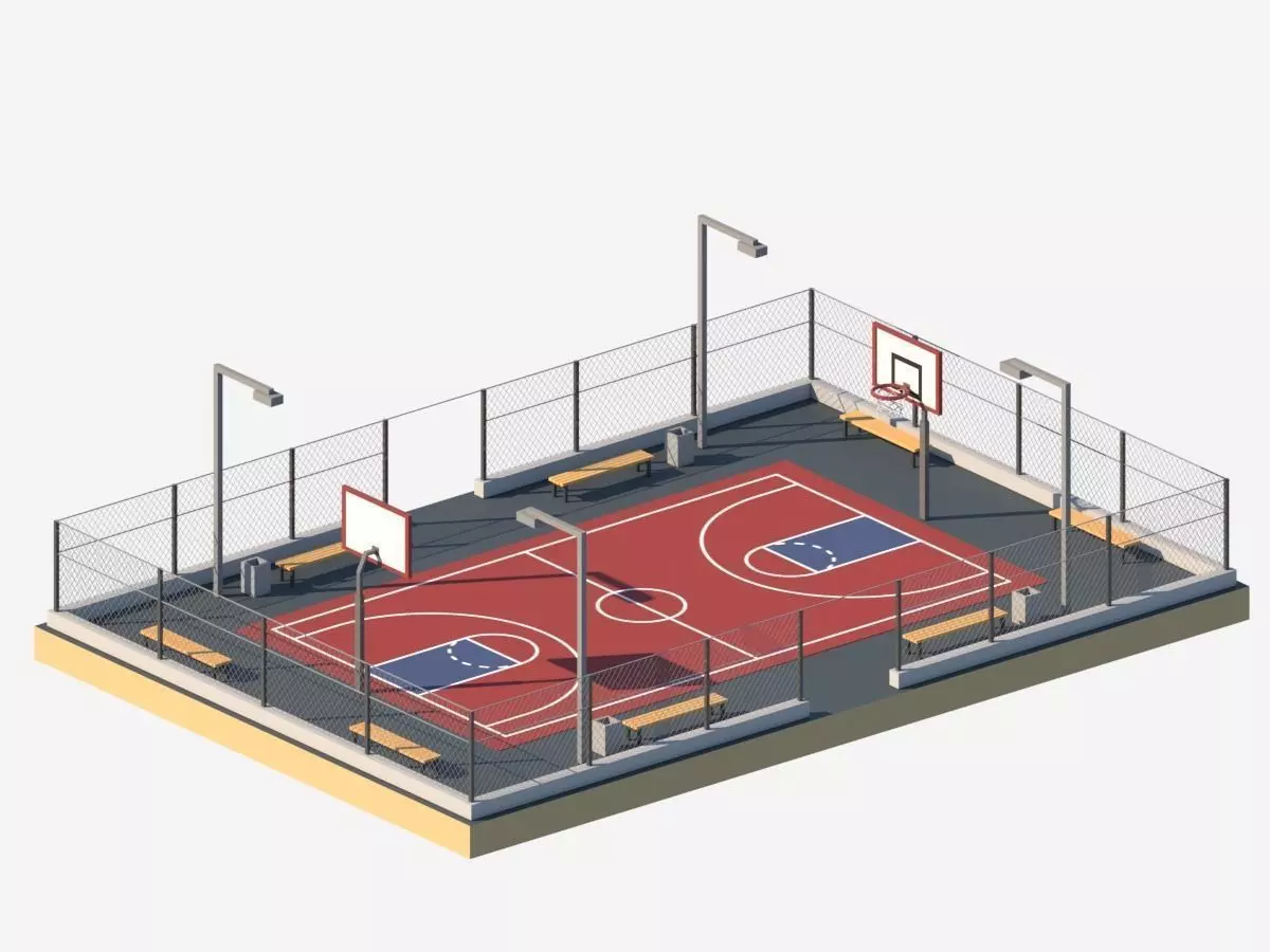 Cartoon Low Poly Basketball Court Low-poly 3D model_0