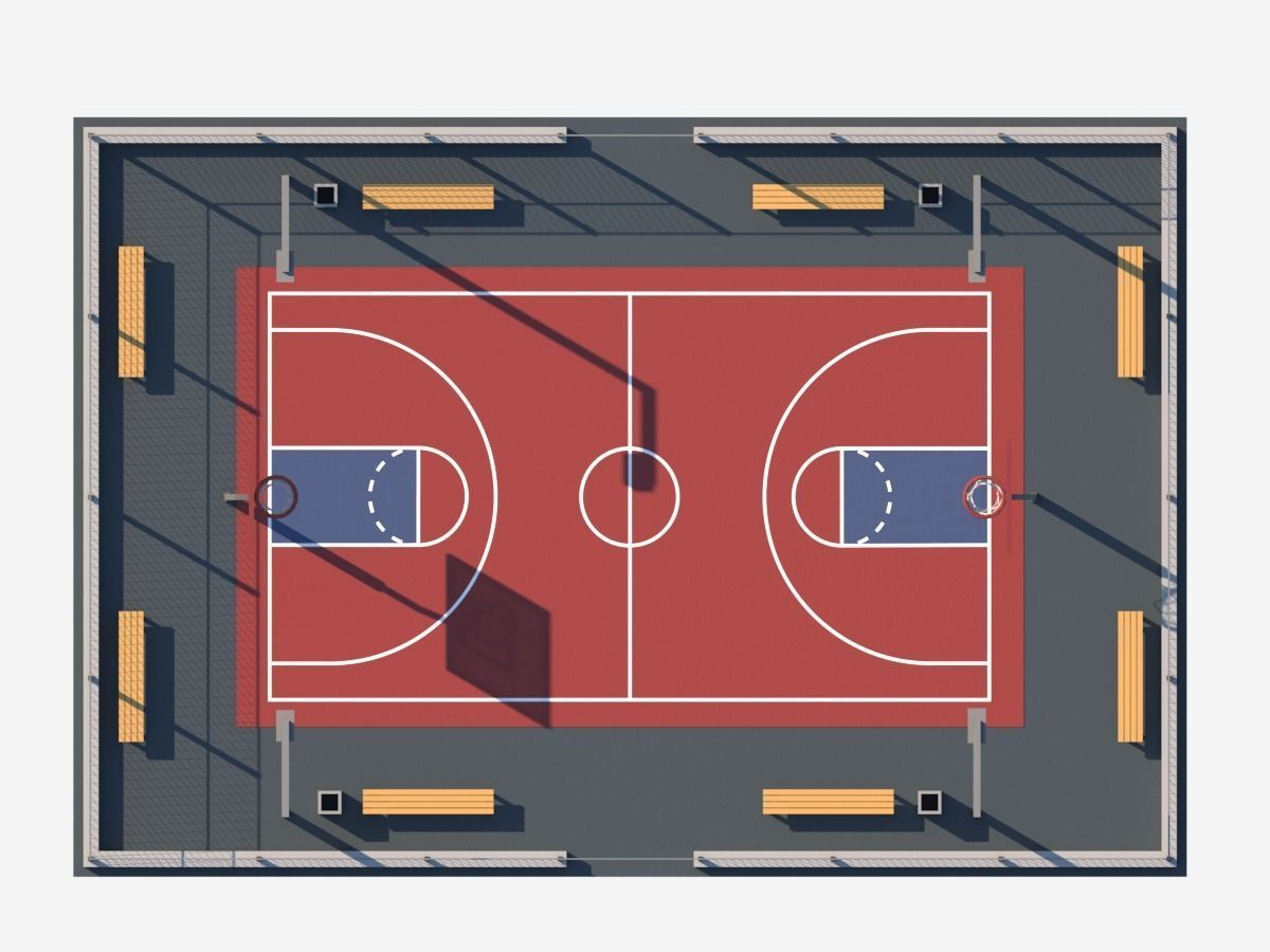 Cartoon Low Poly Basketball Court Low-poly 3D model_4