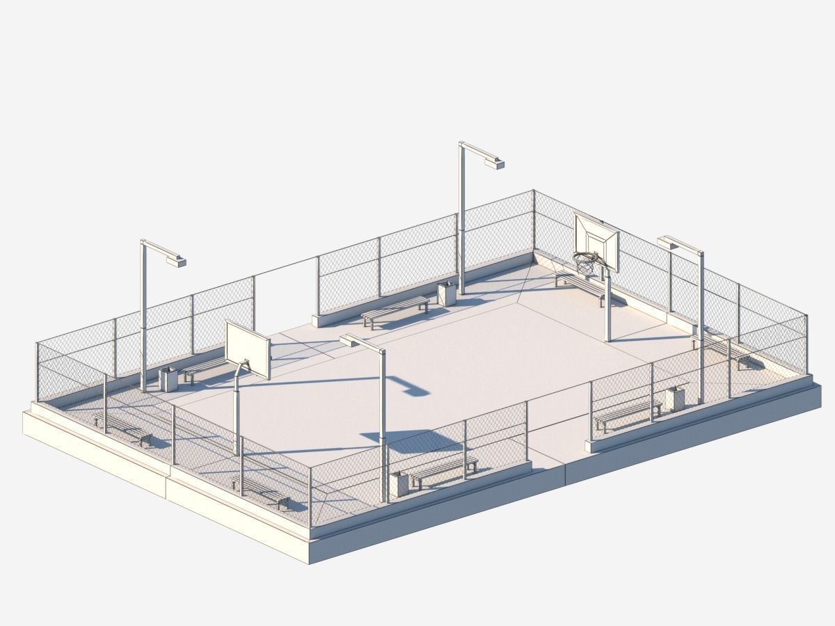Cartoon Low Poly Basketball Court Low-poly 3D model_1