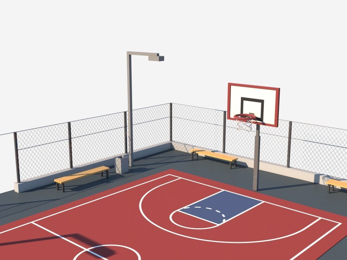 Cartoon Low Poly Basketball Court Low-poly 3D model_2