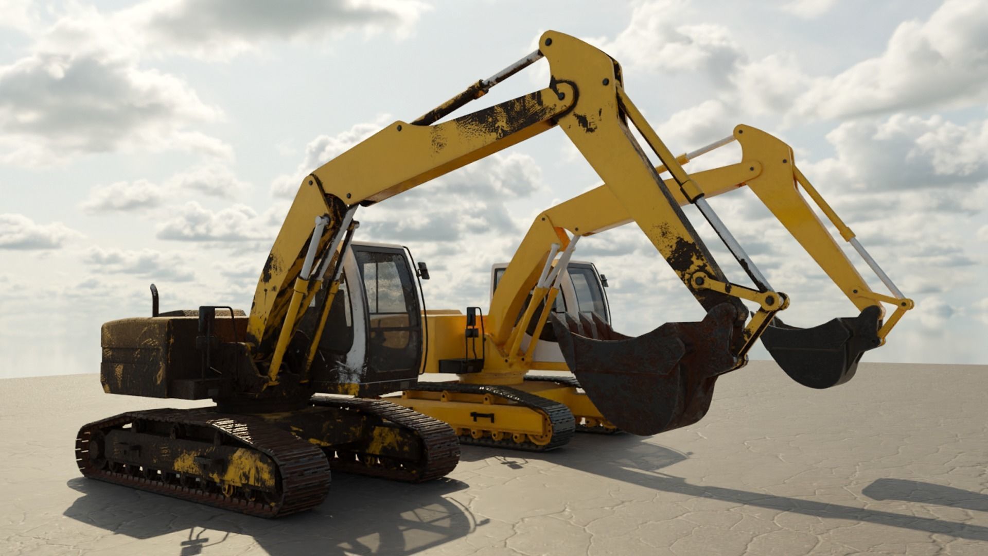 Digger excavator Low-poly 3D model_2