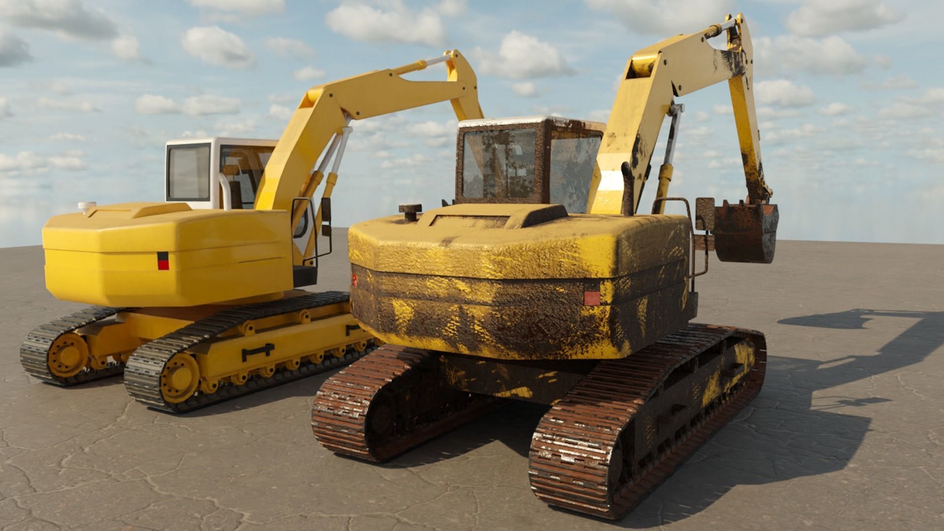 Digger excavator Low-poly 3D model_3
