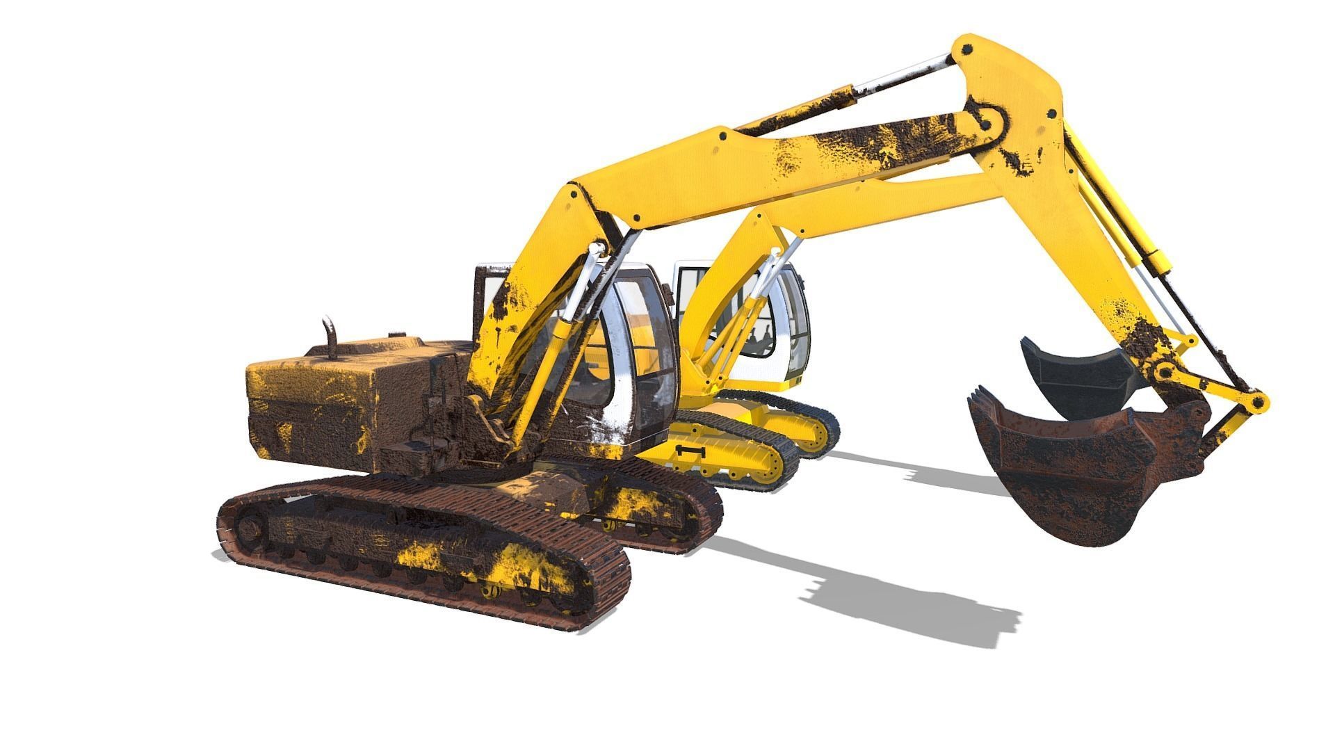 Digger excavator Low-poly 3D model_6