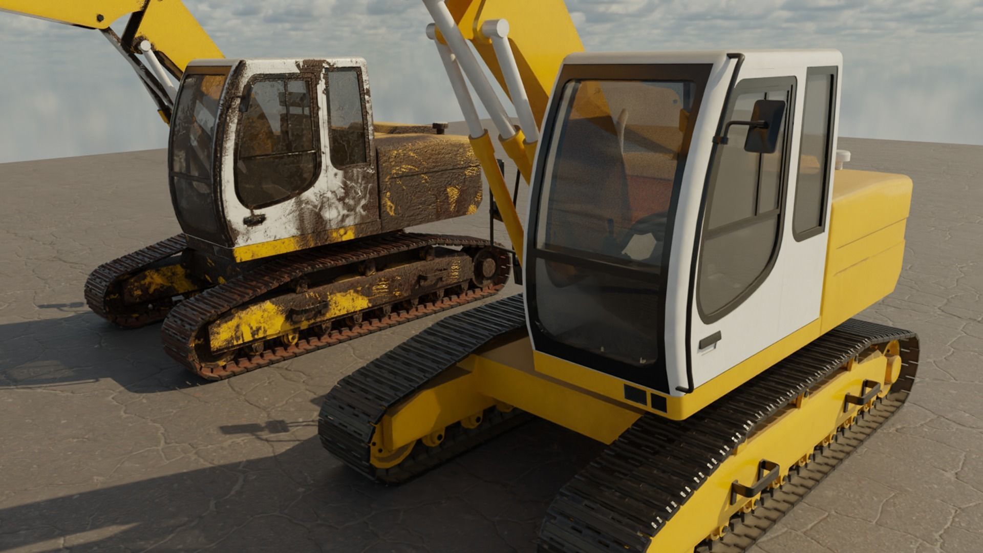 Digger excavator Low-poly 3D model_1