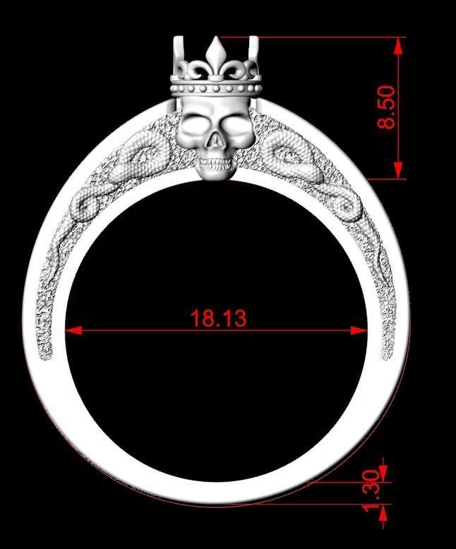 An engagement ring with a skull and a crown 312 3D print model_20