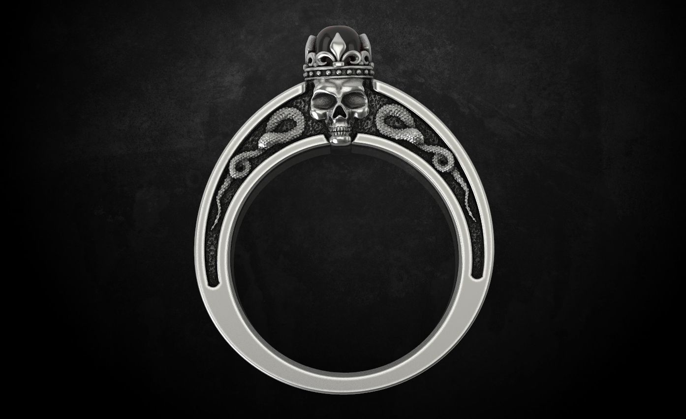 An engagement ring with a skull and a crown 312 3D print model_3