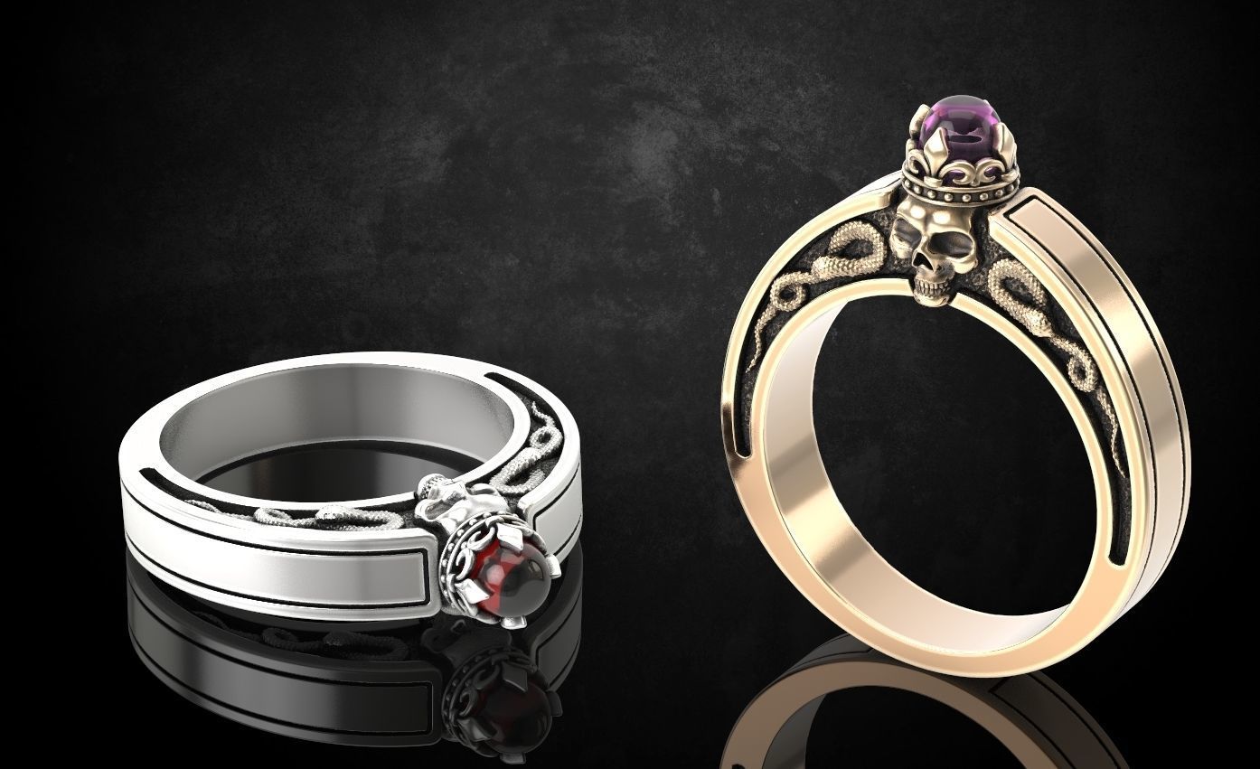An engagement ring with a skull and a crown 312 3D print model_7