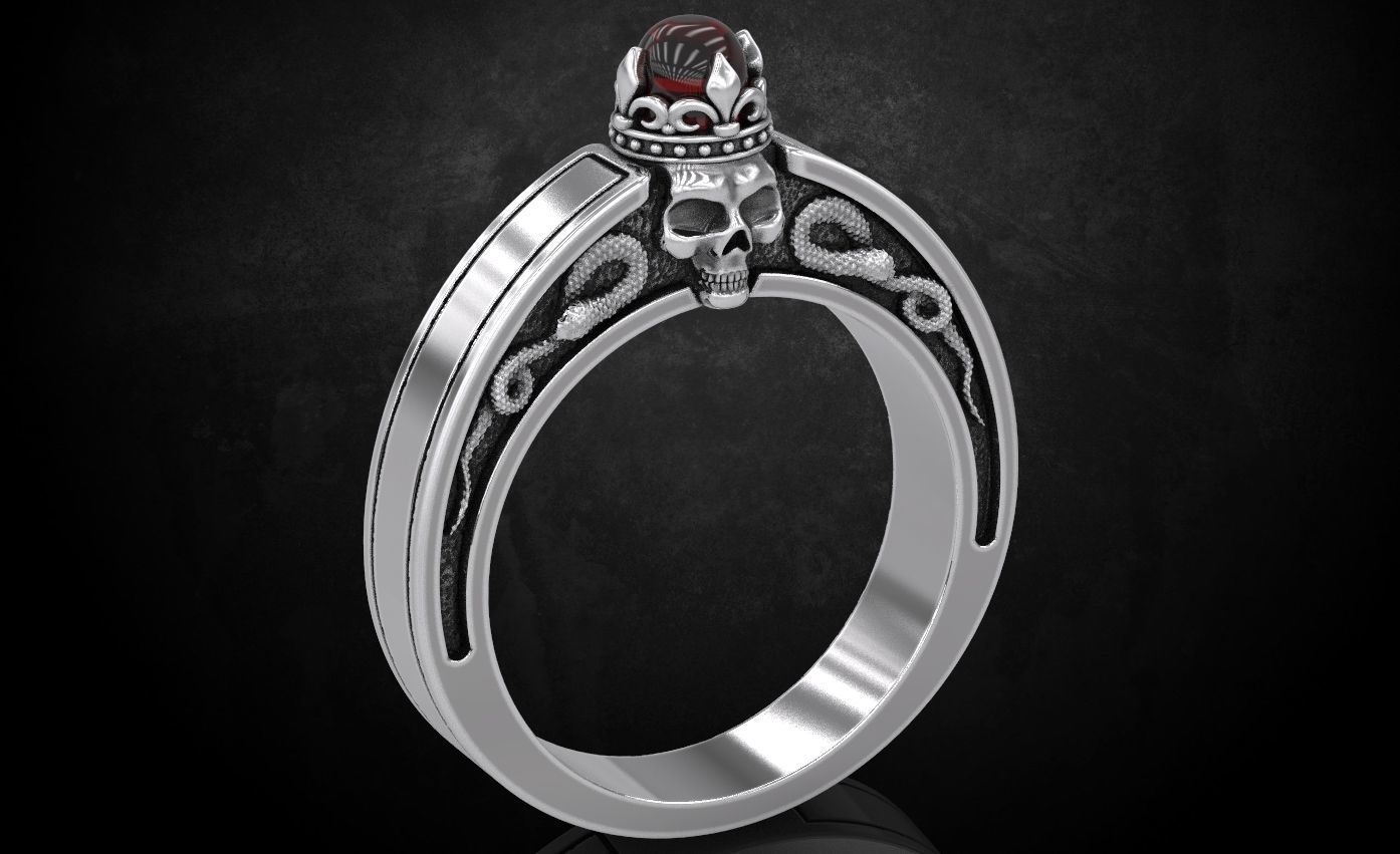 An engagement ring with a skull and a crown 312 3D print model_16