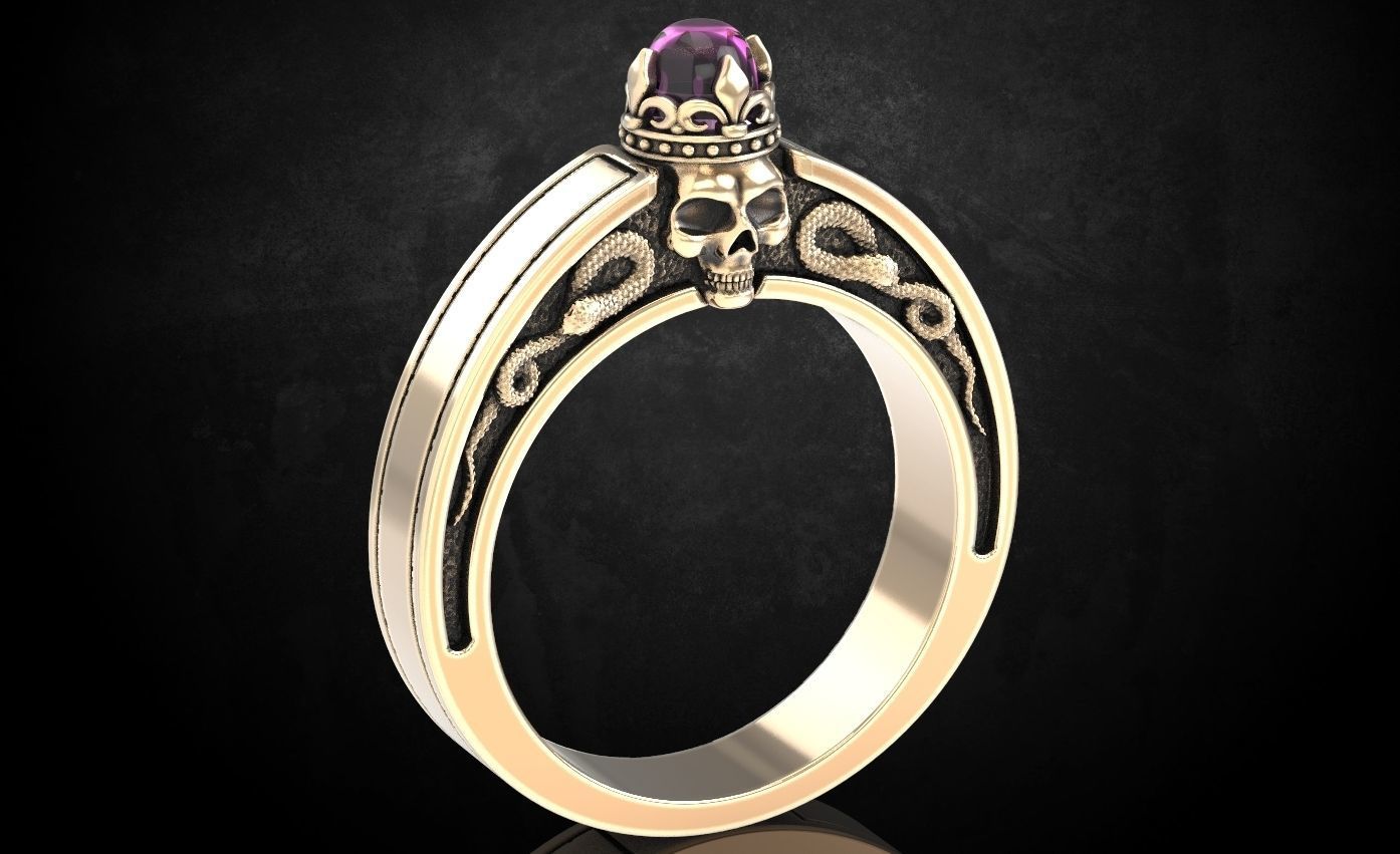 An engagement ring with a skull and a crown 312 3D print model_11