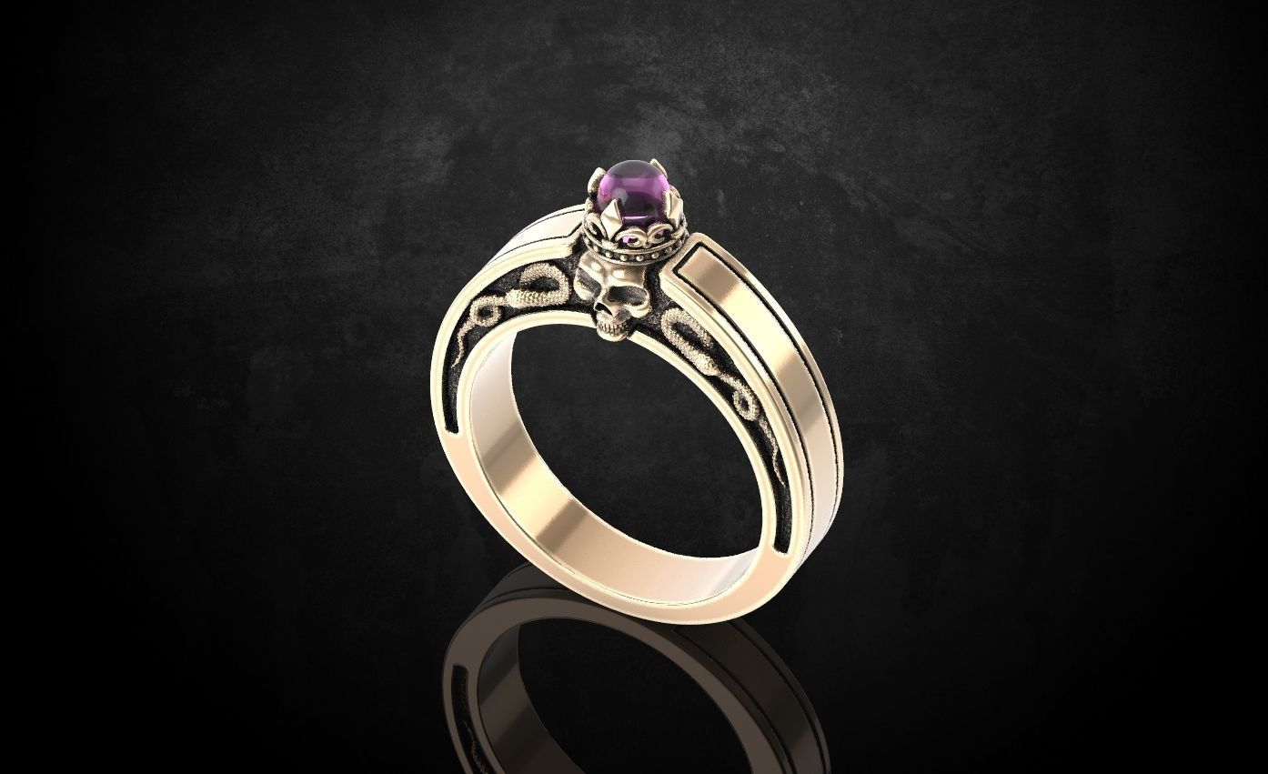 An engagement ring with a skull and a crown 312 3D print model_4