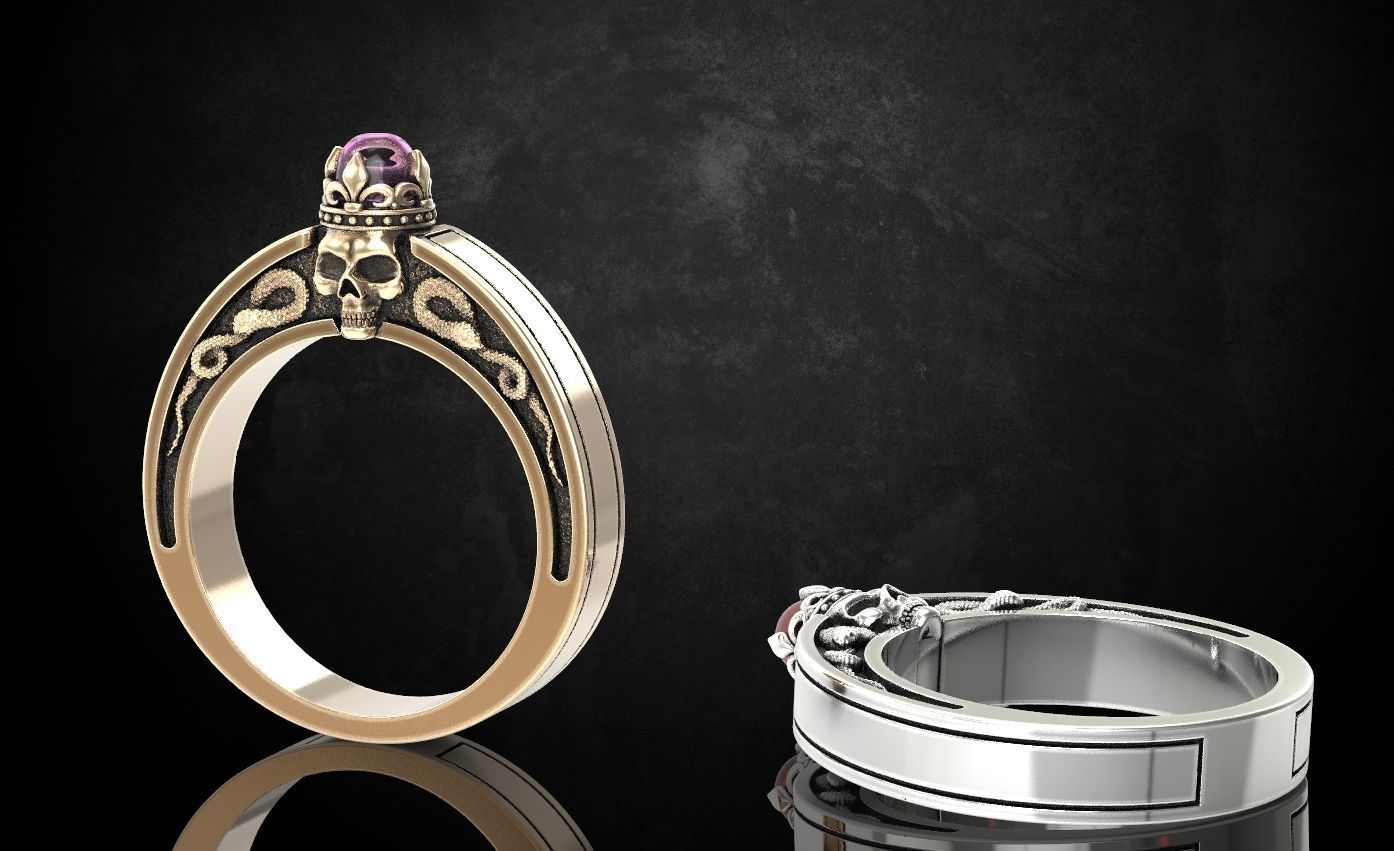 An engagement ring with a skull and a crown 312 3D print model_2