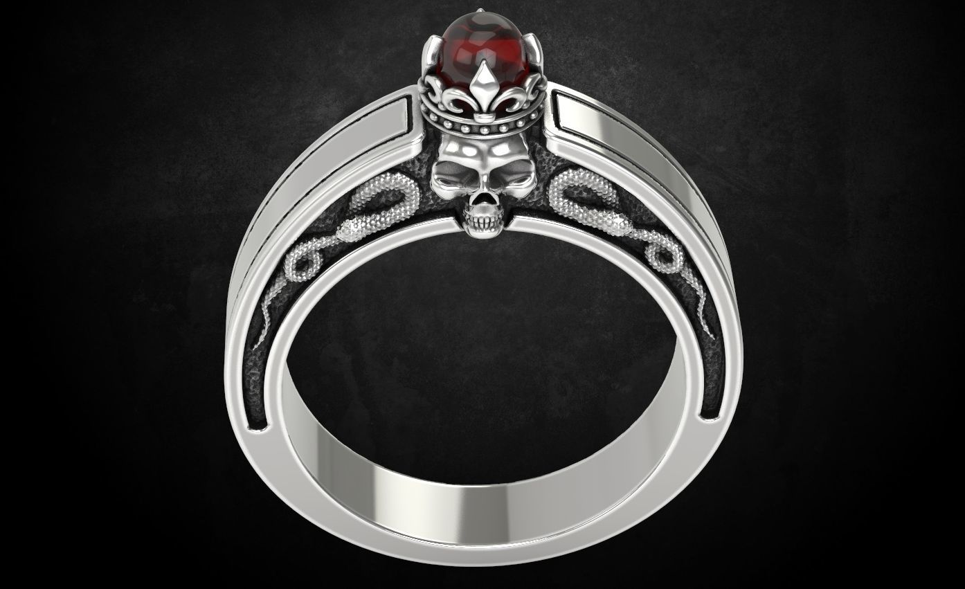 An engagement ring with a skull and a crown 312 3D print model_18