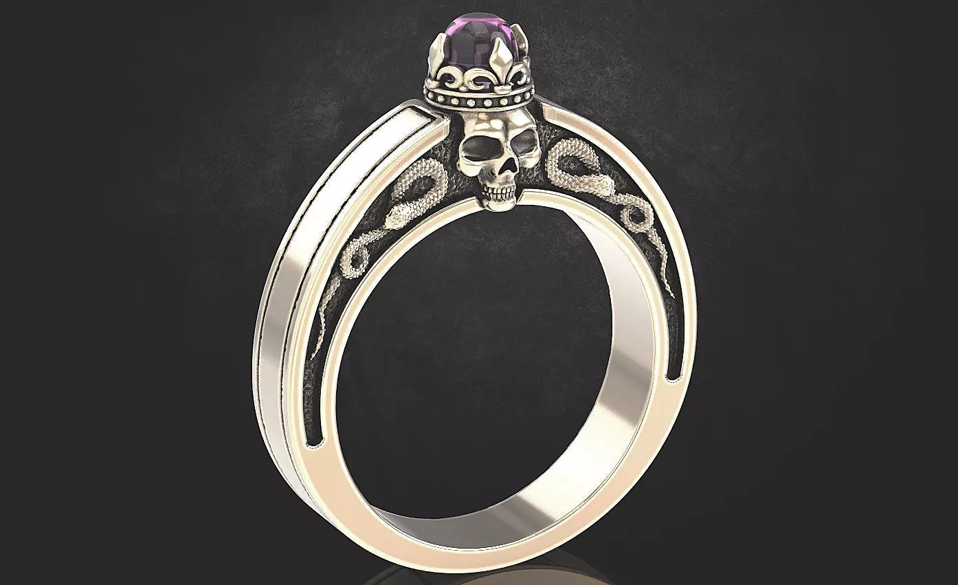 An engagement ring with a skull and a crown 312 3D print model_0