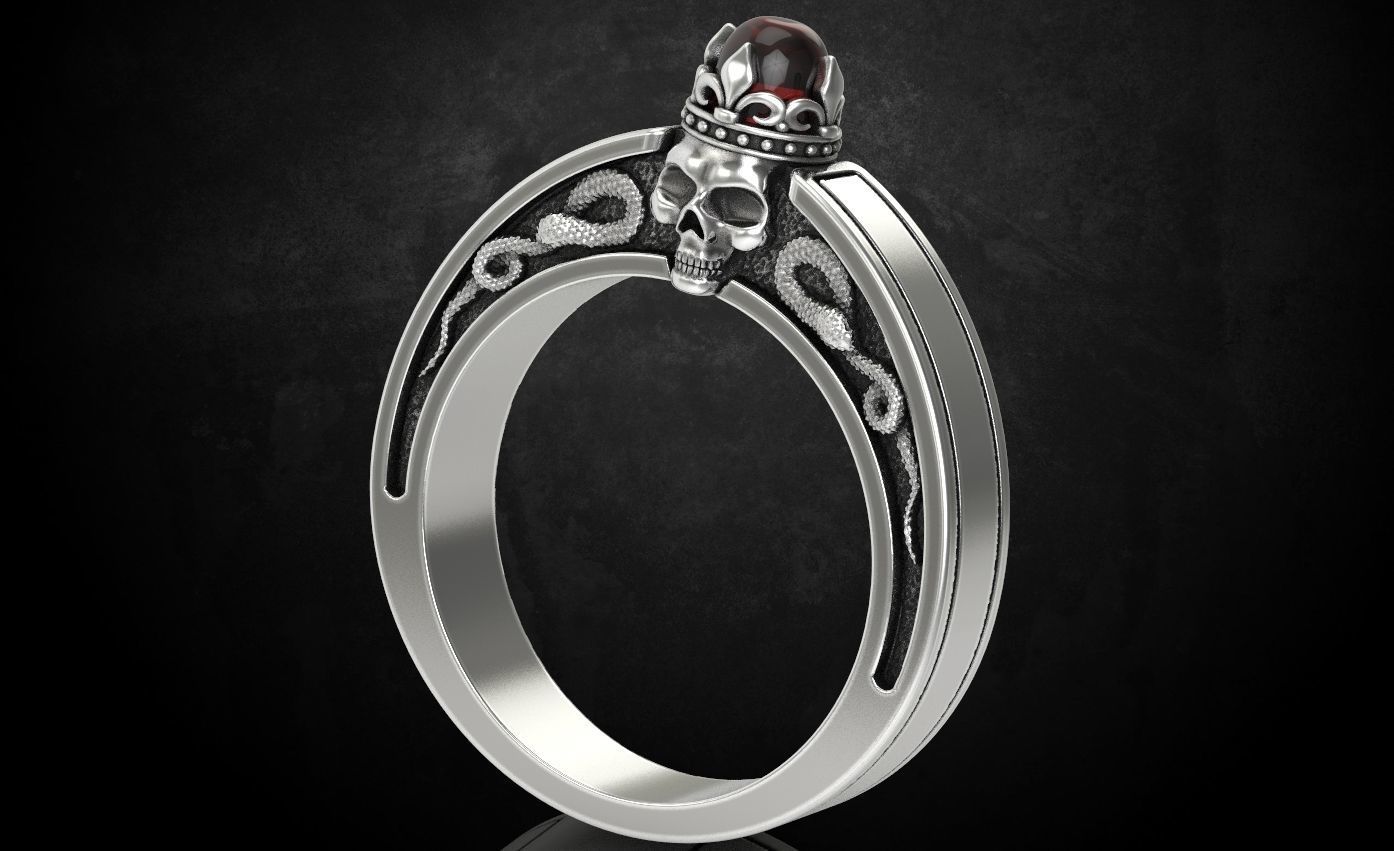 An engagement ring with a skull and a crown 312 3D print model_8