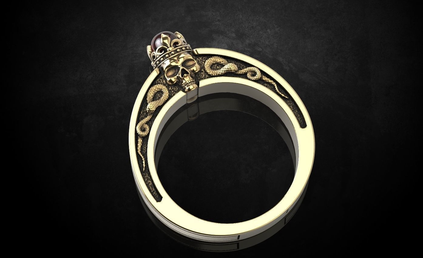 An engagement ring with a skull and a crown 312 3D print model_6