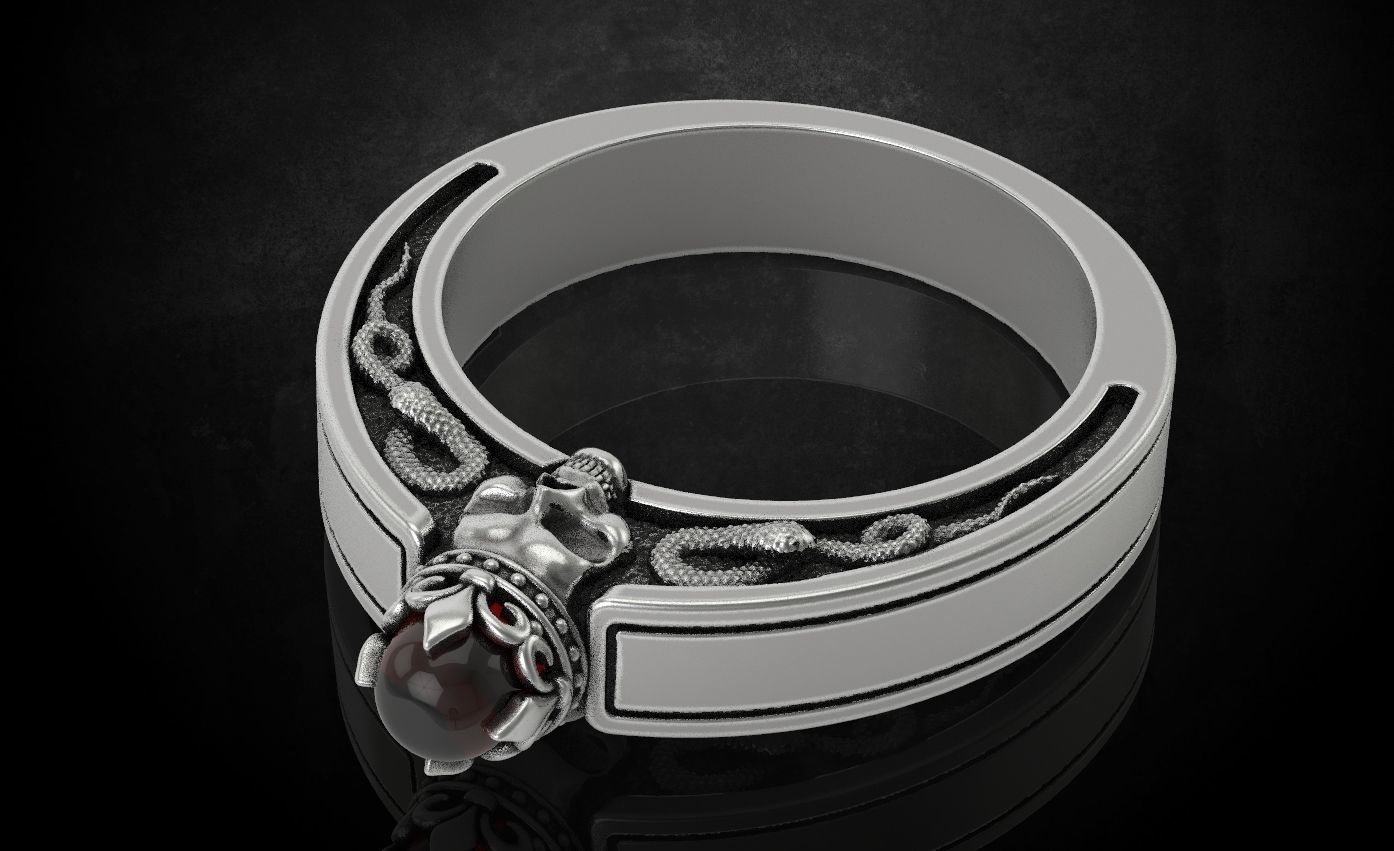 An engagement ring with a skull and a crown 312 3D print model_14