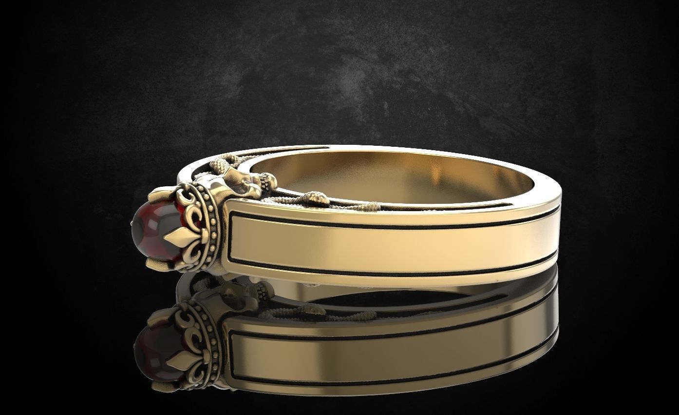 An engagement ring with a skull and a crown 312 3D print model_9