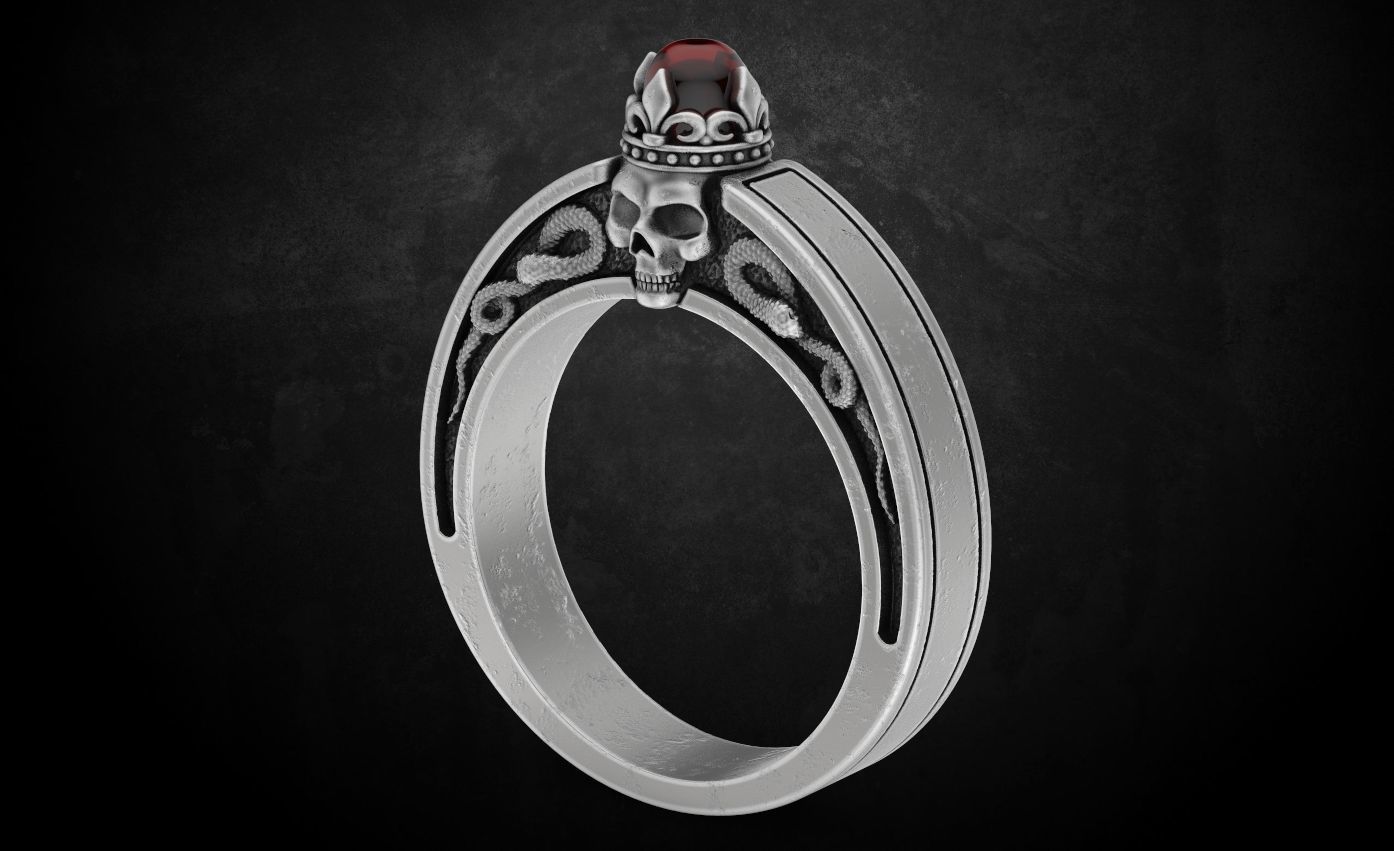 An engagement ring with a skull and a crown 312 3D print model_1