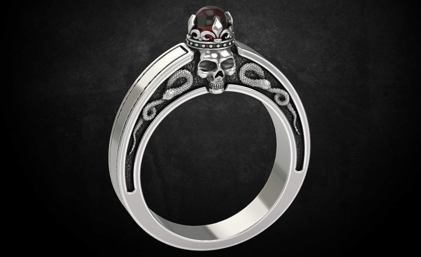 An engagement ring with a skull and a crown 312 3D print model_12