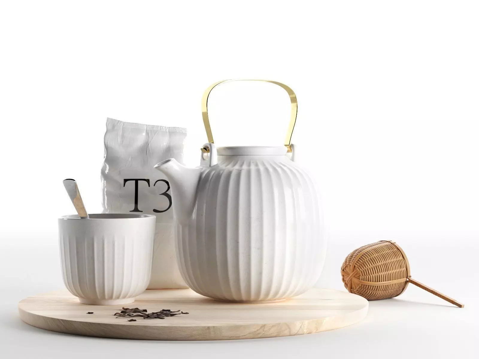 Hammershoi Tea Set with Bamboo Strainer 3D model_0