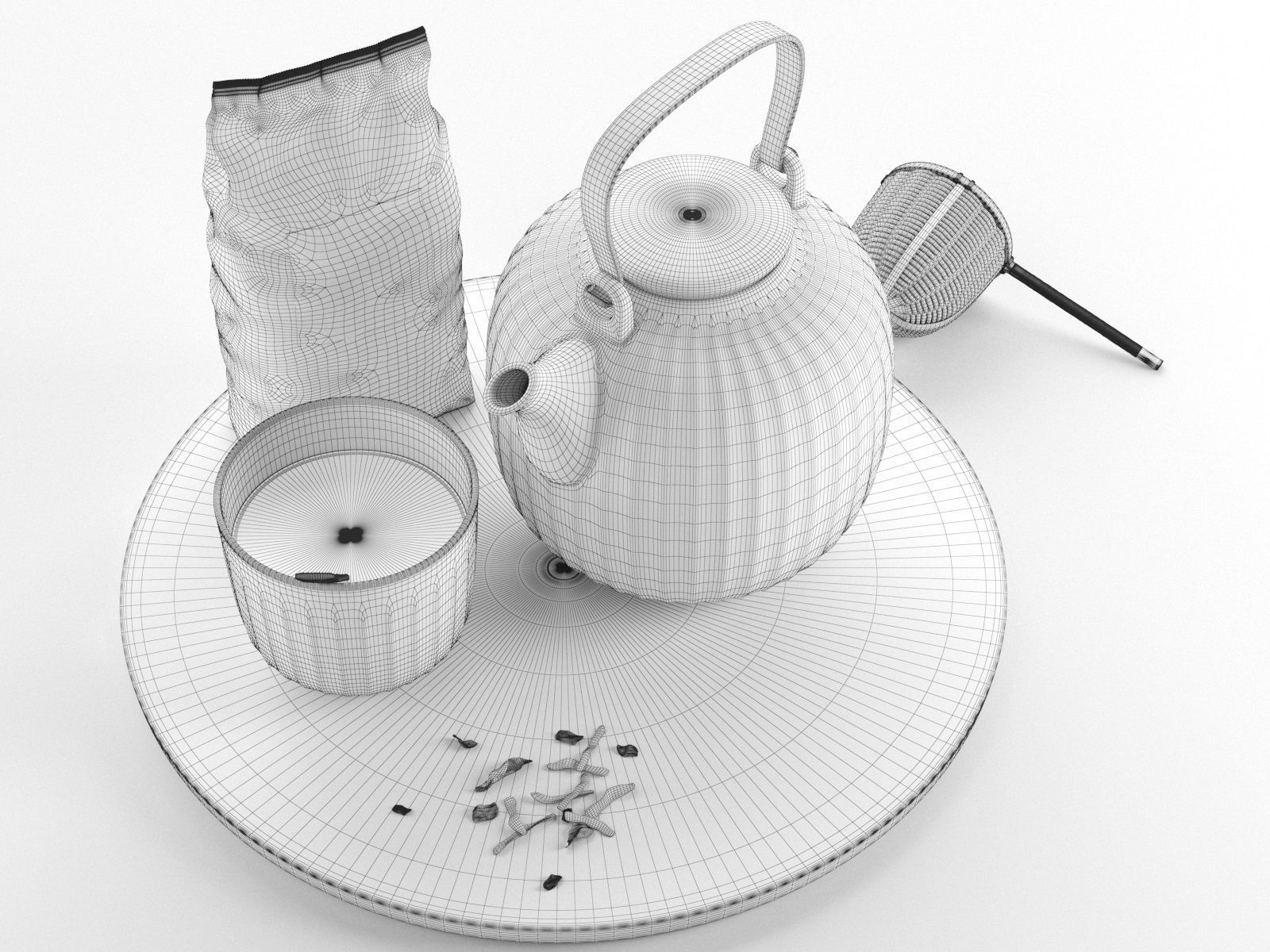 Hammershoi Tea Set with Bamboo Strainer 3D model_3