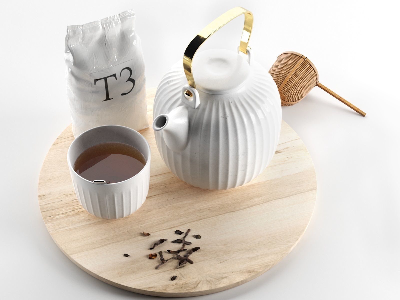 Hammershoi Tea Set with Bamboo Strainer 3D model_1