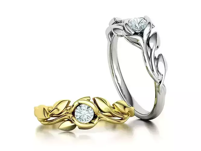 Leaves Engagement ring 4mm gem 3D print model 120 3D print model