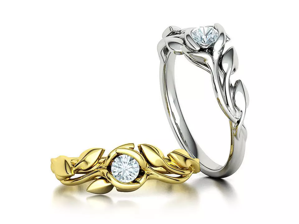 Leaves Engagement ring 4mm gem 3D print model 120 3D print model