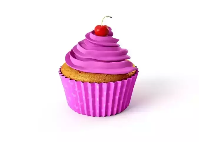 Cupcake Muffin With Sherry on Top - Pink Polka Dot Paper 3Dmodel