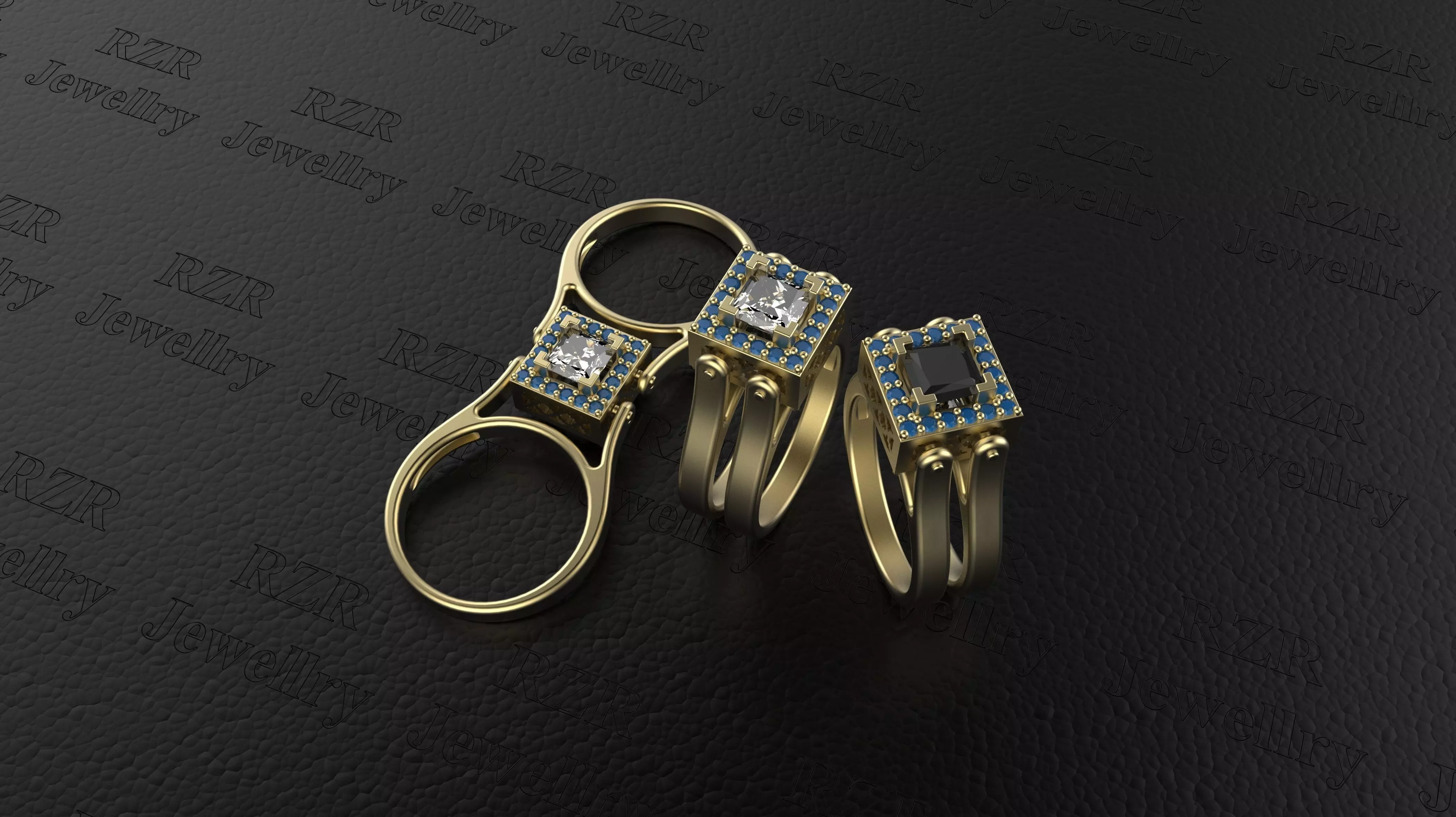 RZR-078 three gold rings with diamonds 3D print model_0