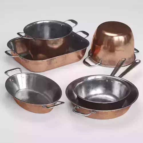 Copper Cookwares Set 3D model