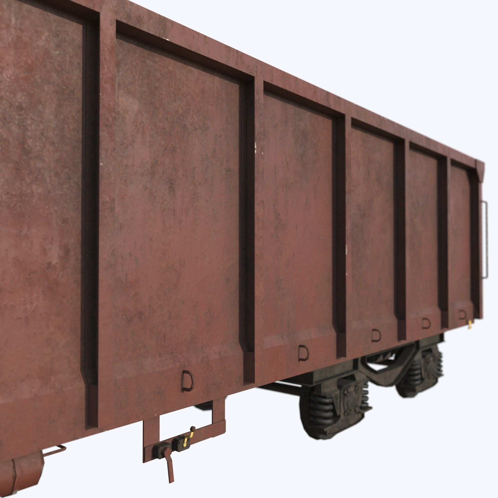Railcar Open Top Low-poly 3D model_4