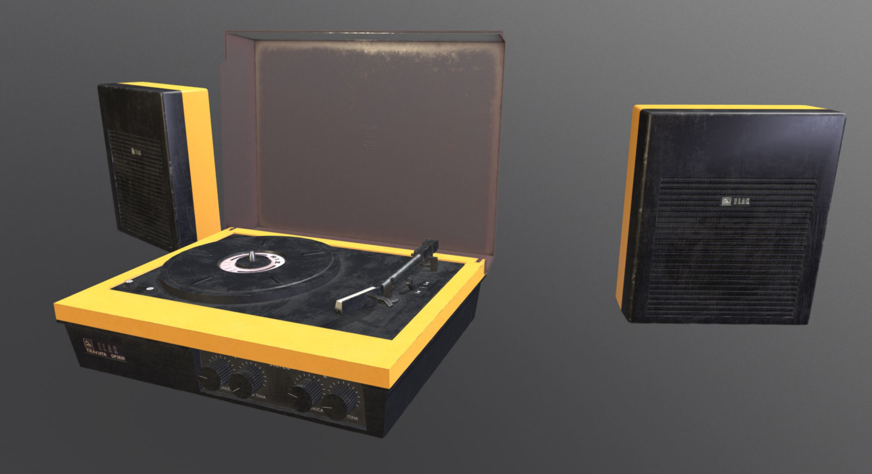 Vintage Gramophone Low-poly 3D model_2