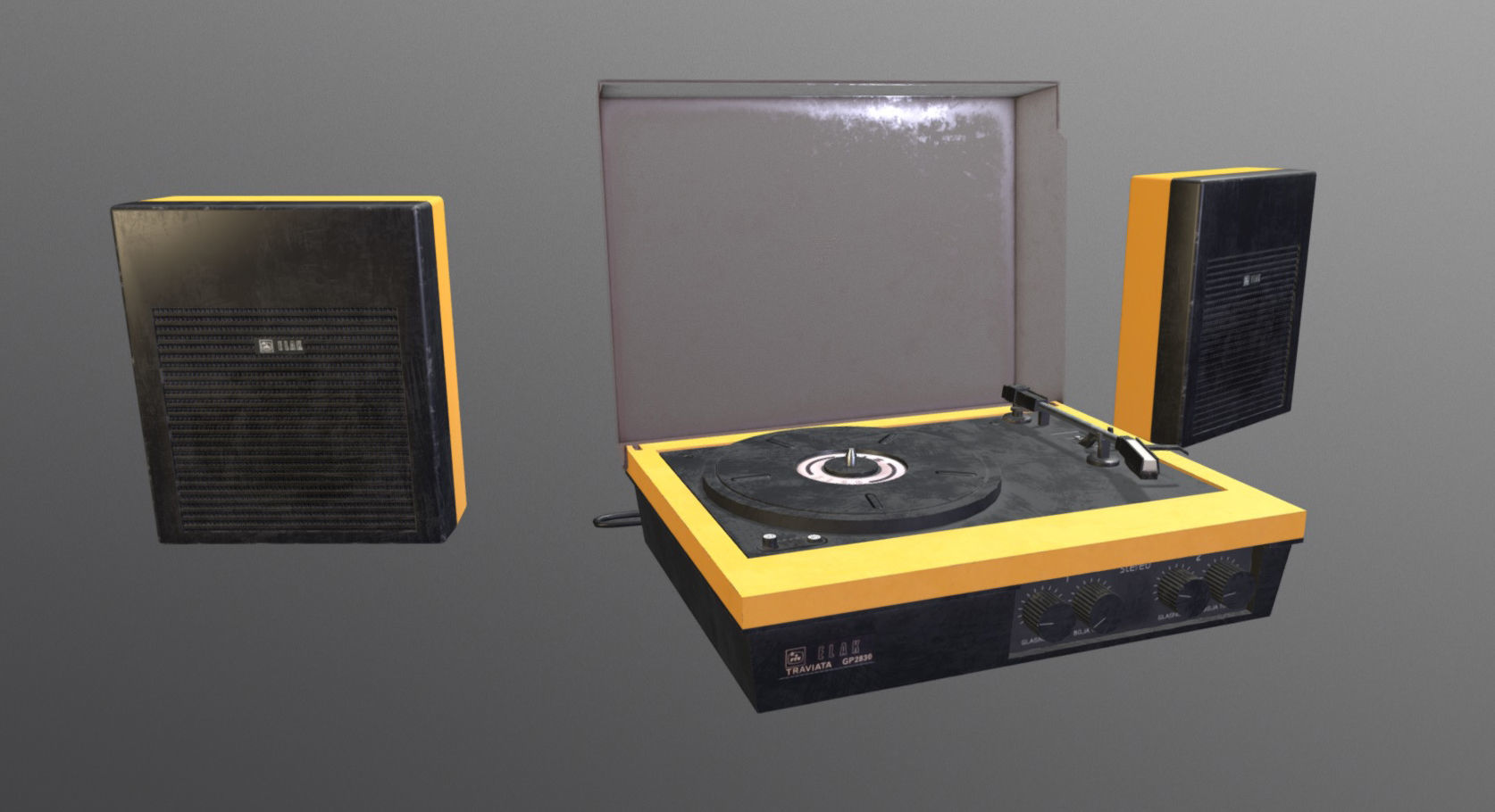 Vintage Gramophone Low-poly 3D model_1