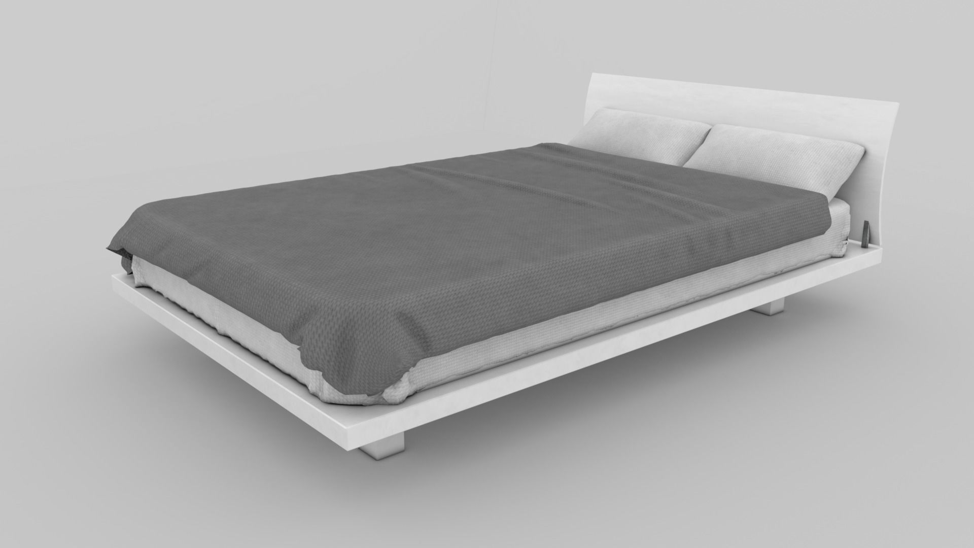Modern contemporary bed Low-poly 3D model_1