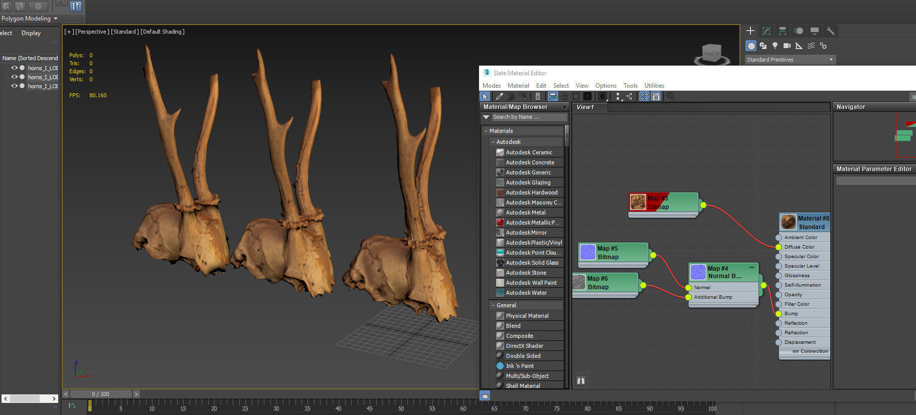Scanned photorealistic broken roe dear skull with horns Low-poly 3D model_22