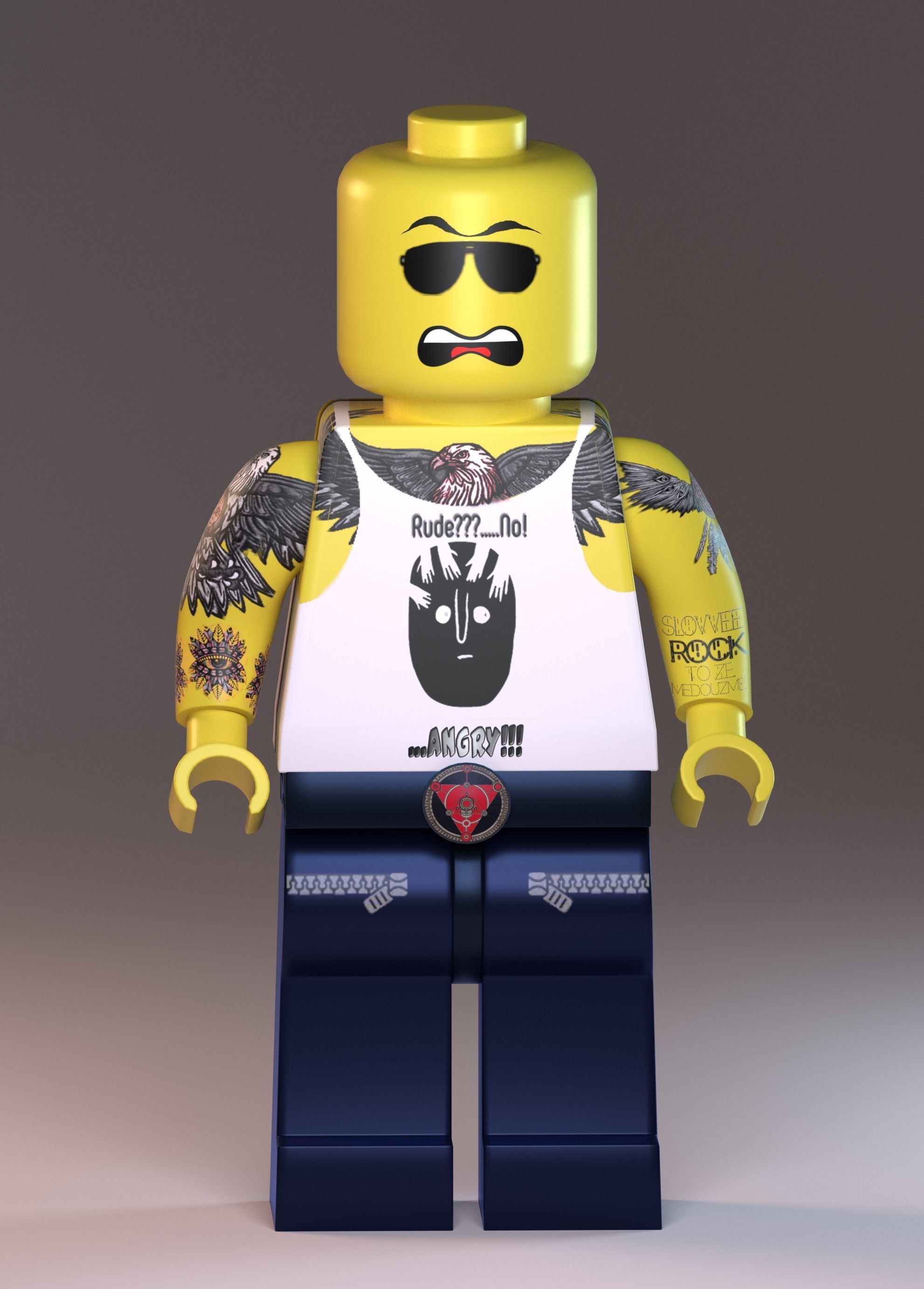 Lego tattoo man Low-poly 3D model_4