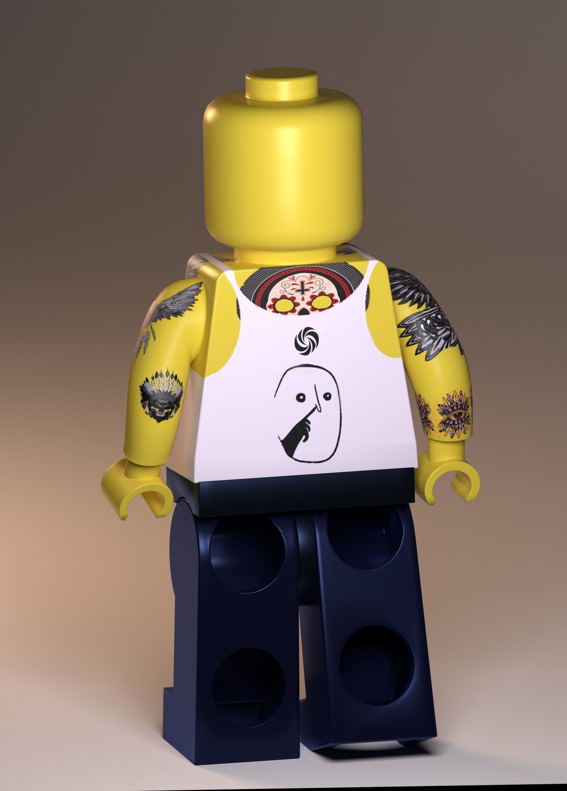 Lego tattoo man Low-poly 3D model_6