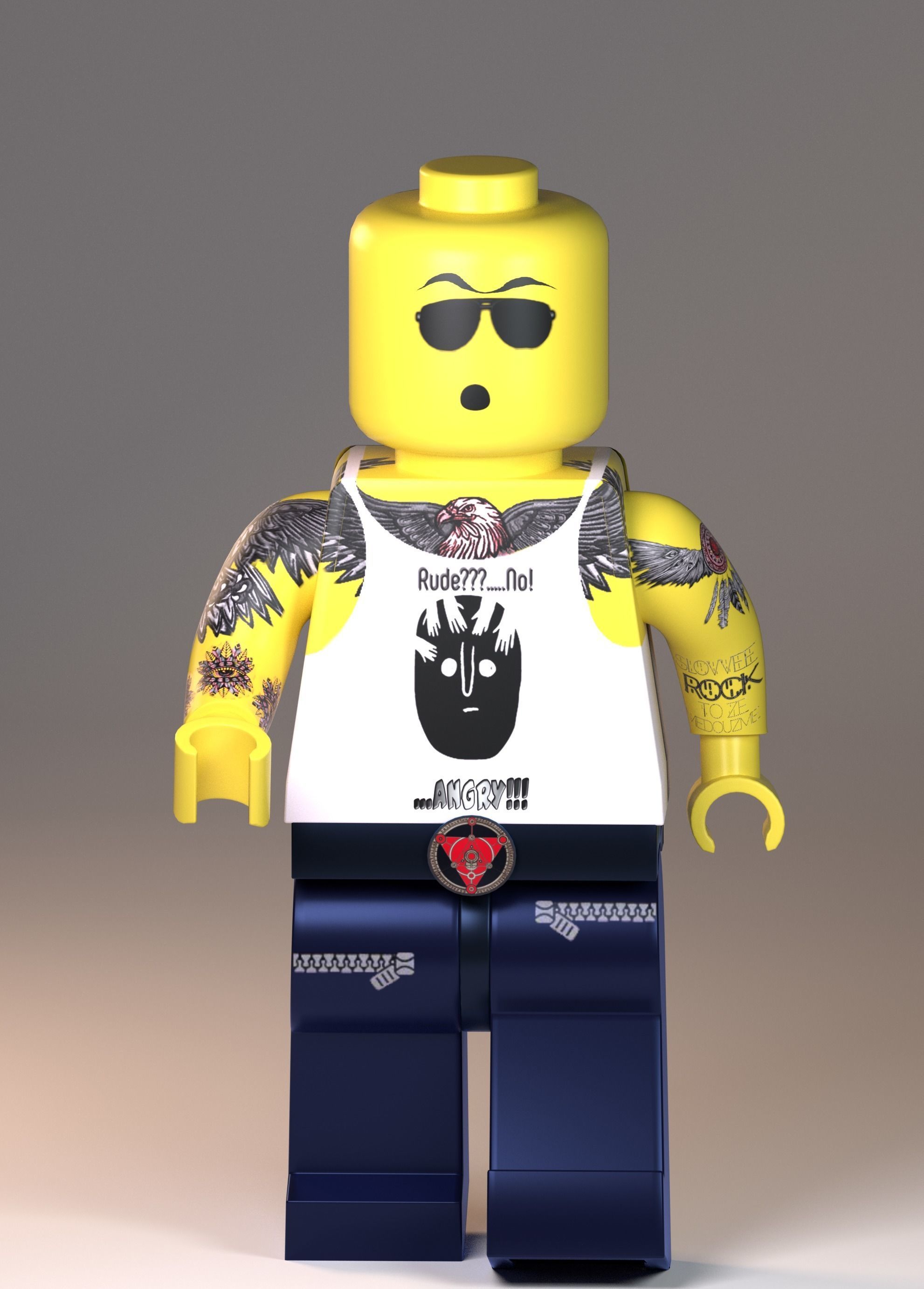 Lego tattoo man Low-poly 3D model_7