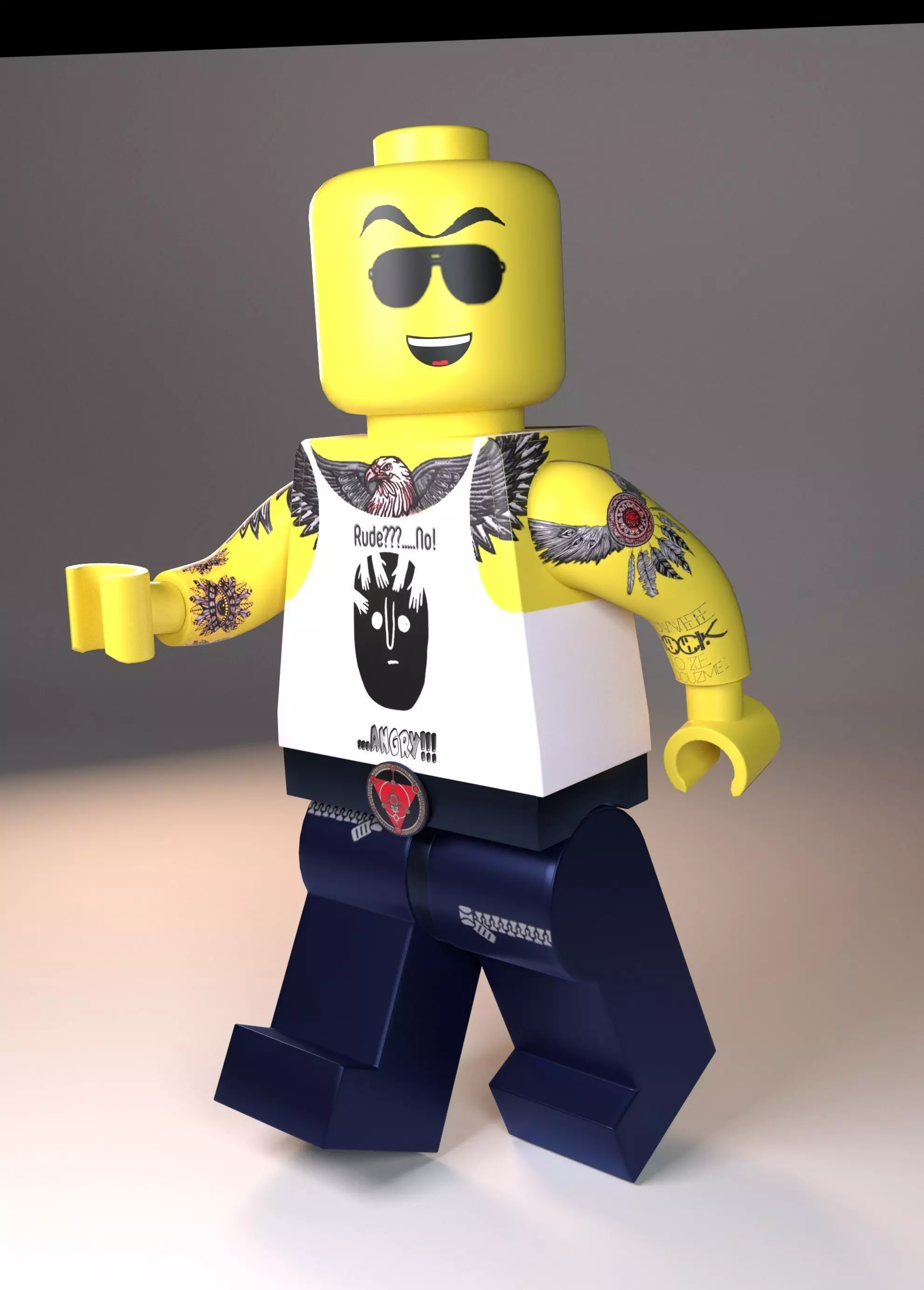 Lego tattoo man Low-poly 3D model_0