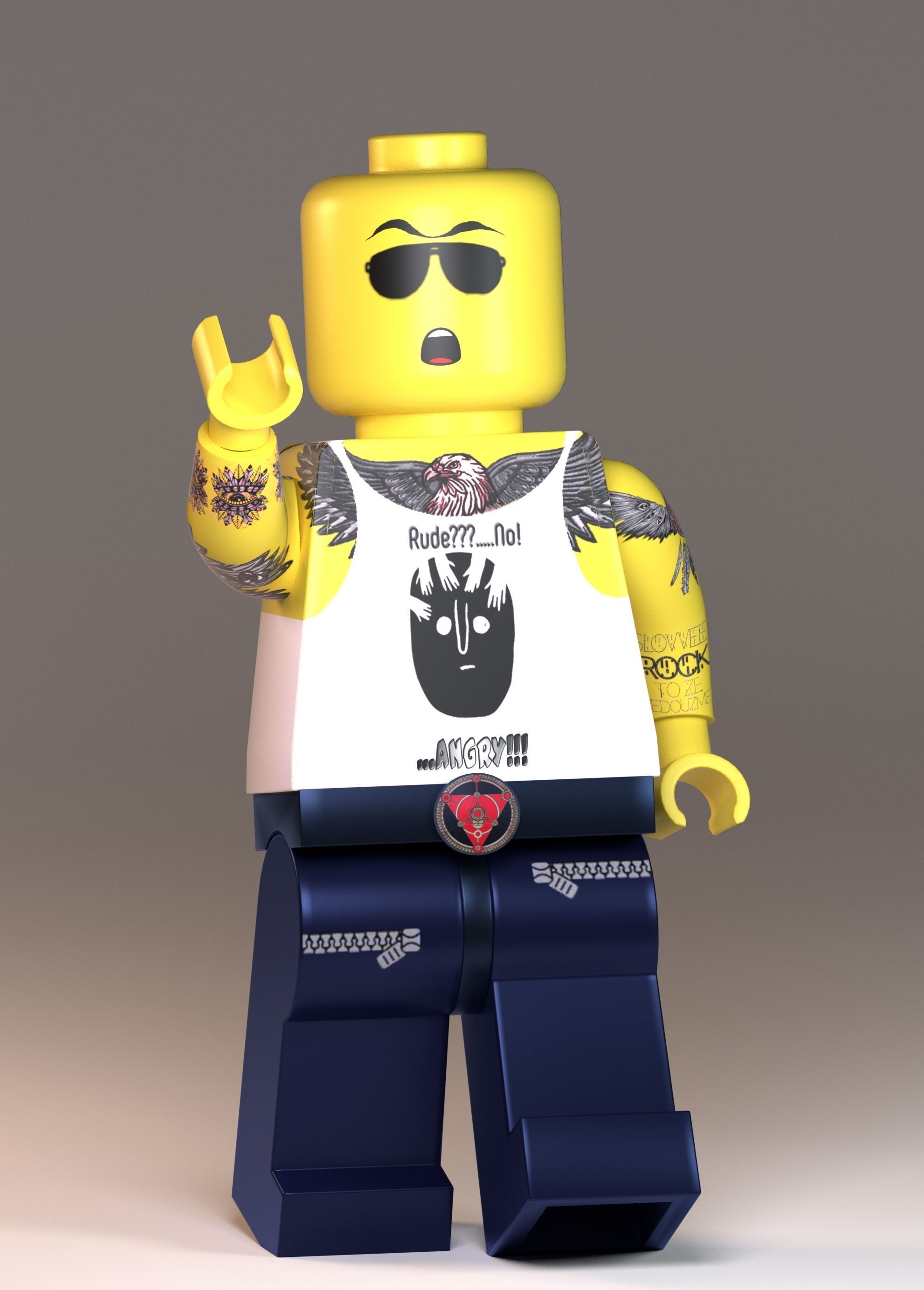Lego tattoo man Low-poly 3D model_5