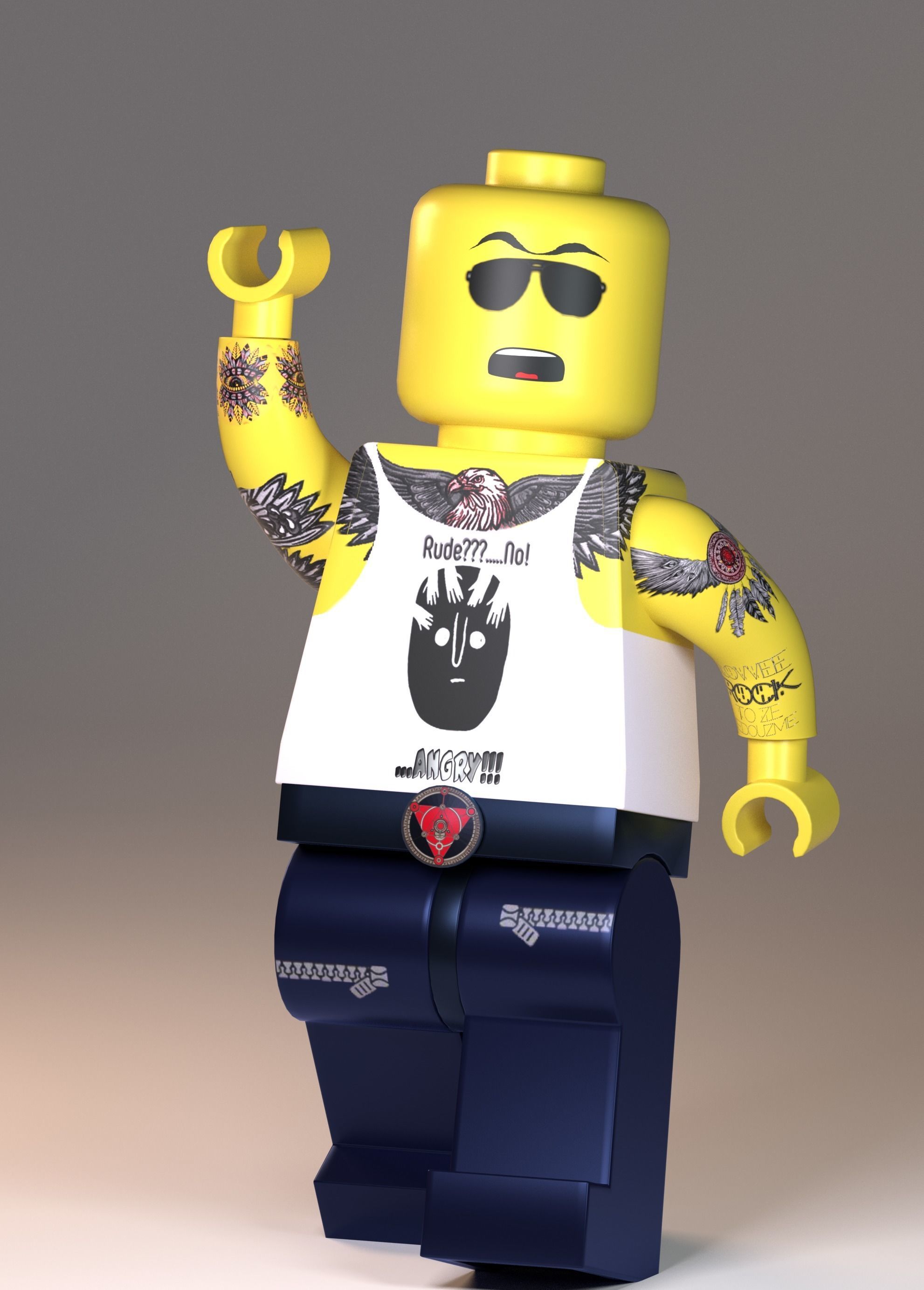 Lego tattoo man Low-poly 3D model_3