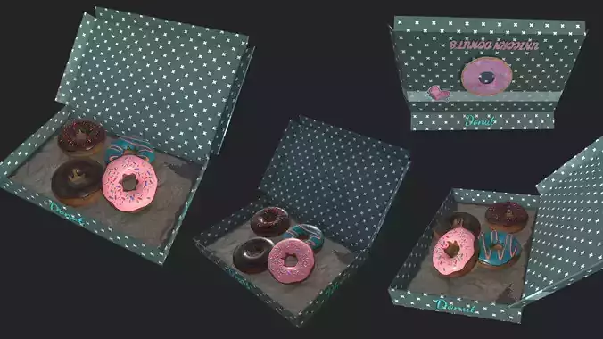 Unicorn Donut box Low-poly 3D model