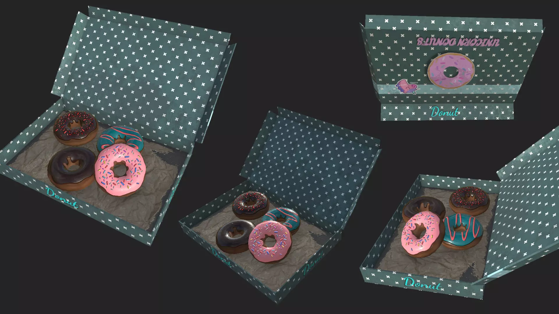 Unicorn Donut box Low-poly 3D model_0