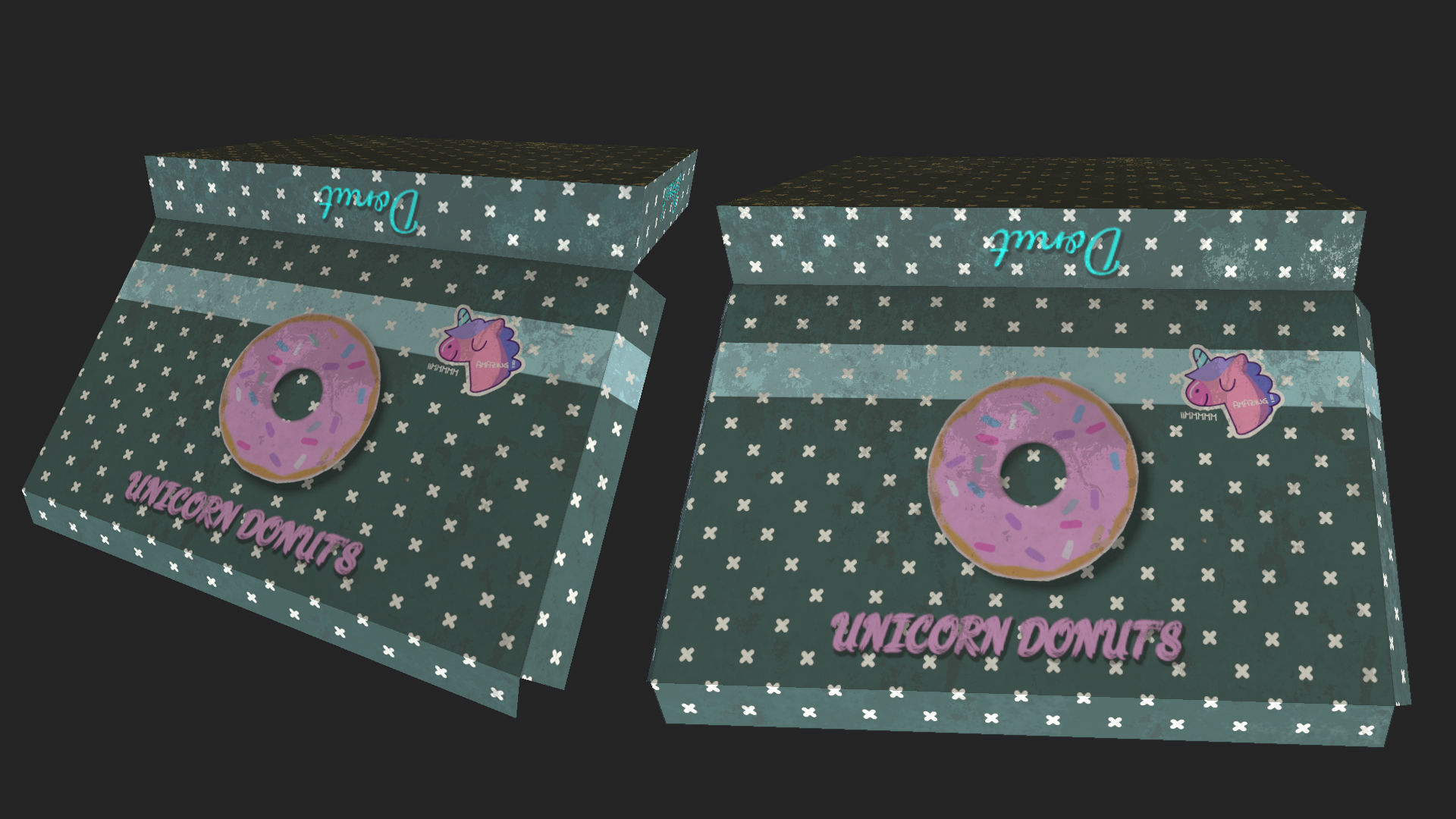 Unicorn Donut box Low-poly 3D model_2