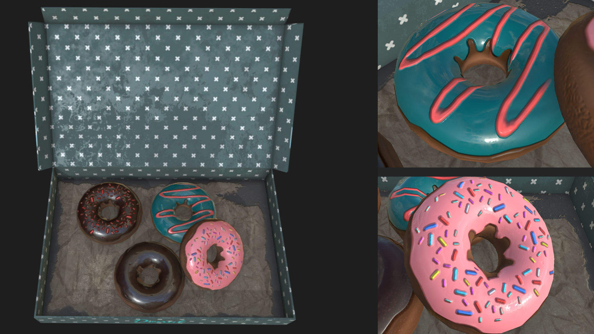 Unicorn Donut box Low-poly 3D model_3