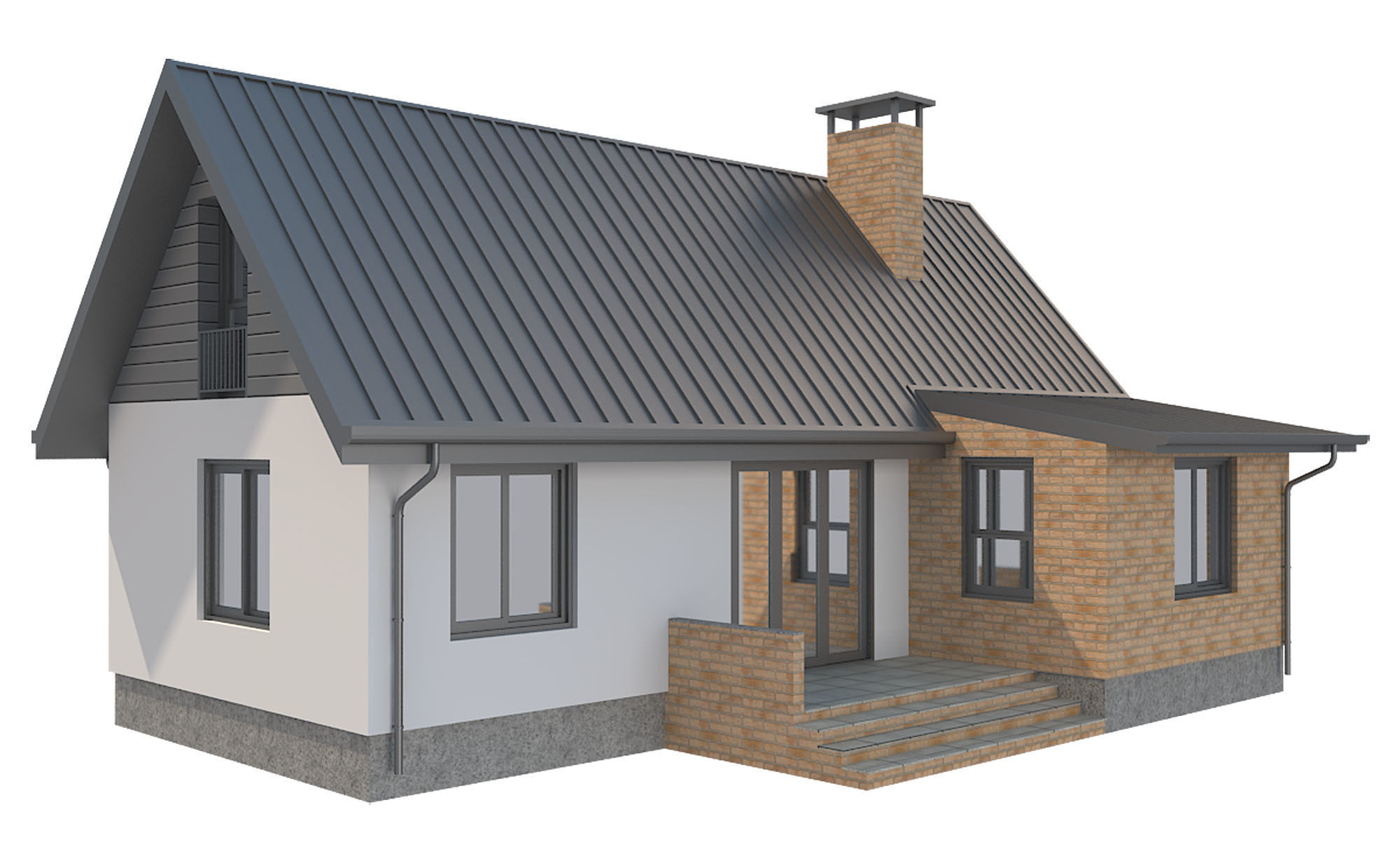 Cottage House 2 Low-poly 3D model_2