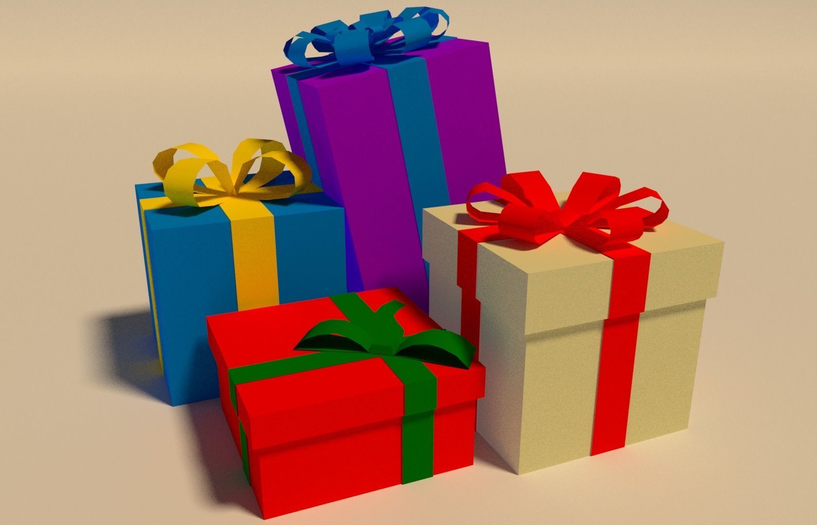 Low poly gifts orange gift box Low-poly 3D model_4